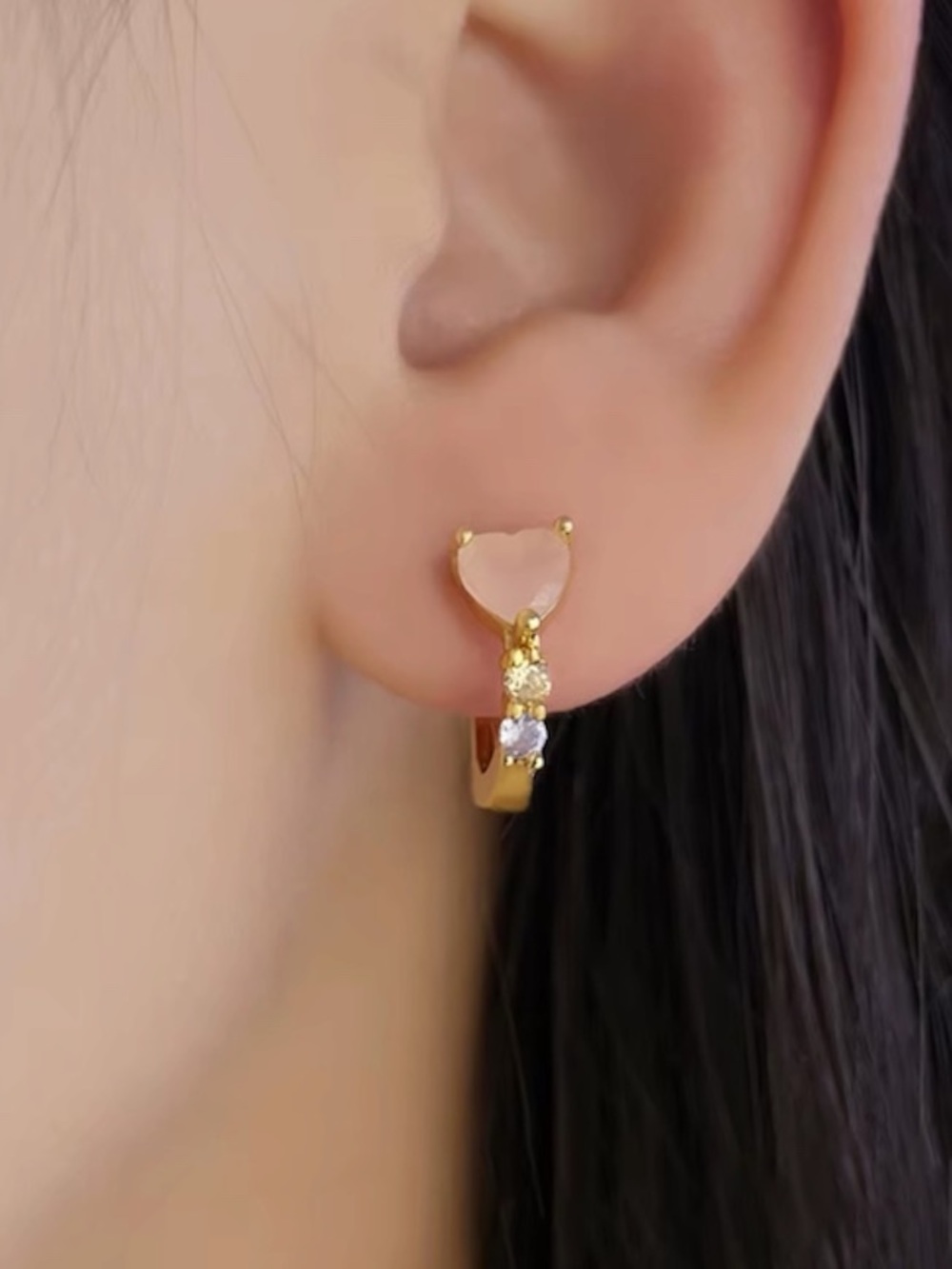 14K Gold Plated Women’s Cubic Zirconia Pink Heart Huggie Earrings